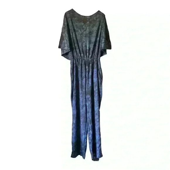 HALSTON Blue and Black Dyed Marble Print Tie Dye Jumpsuit Size Large - Picture 2 of 10